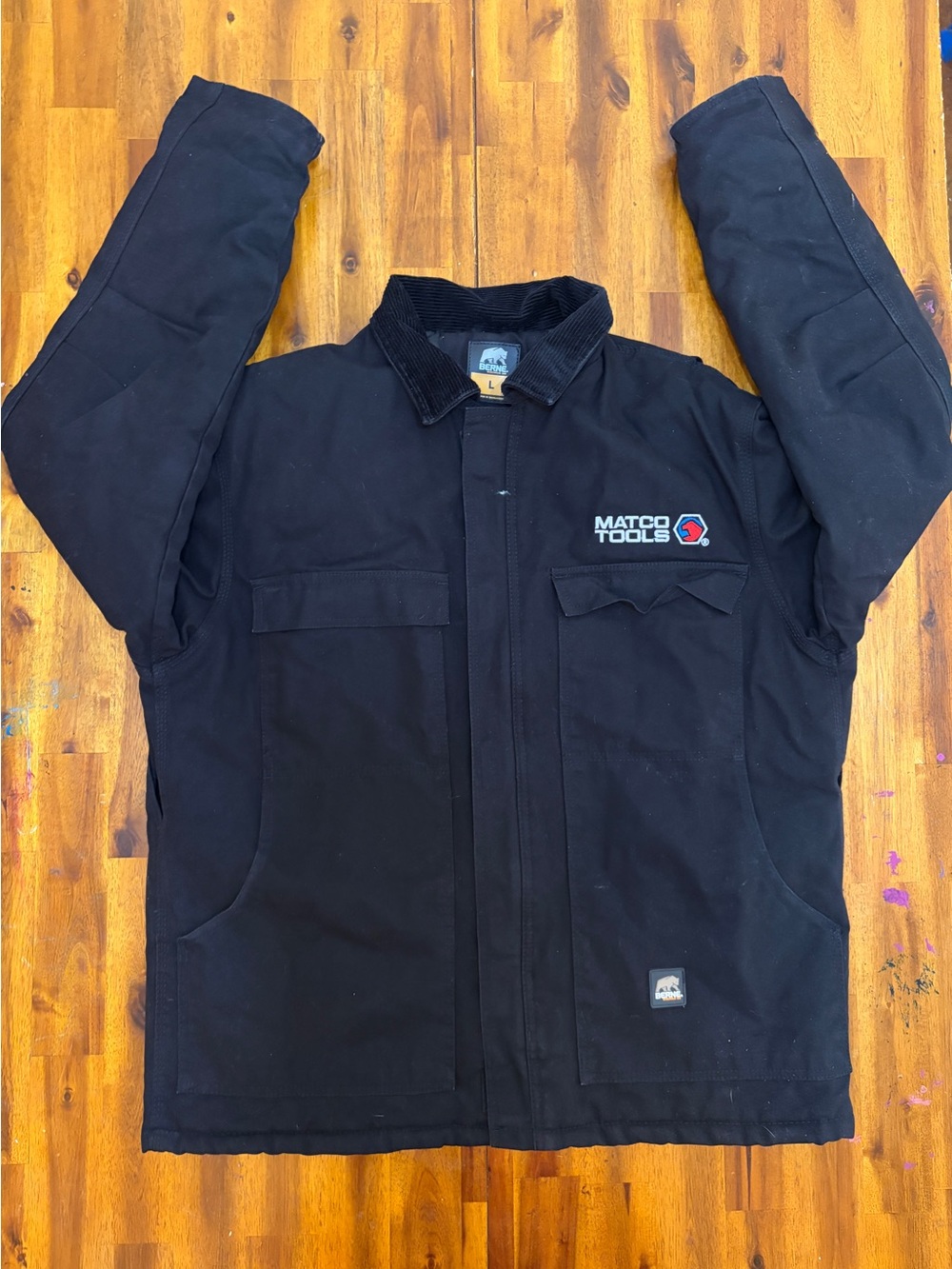Berne Marco Tools Black Work Jacket - Men's Heavy-Duty Canvas Coat size large